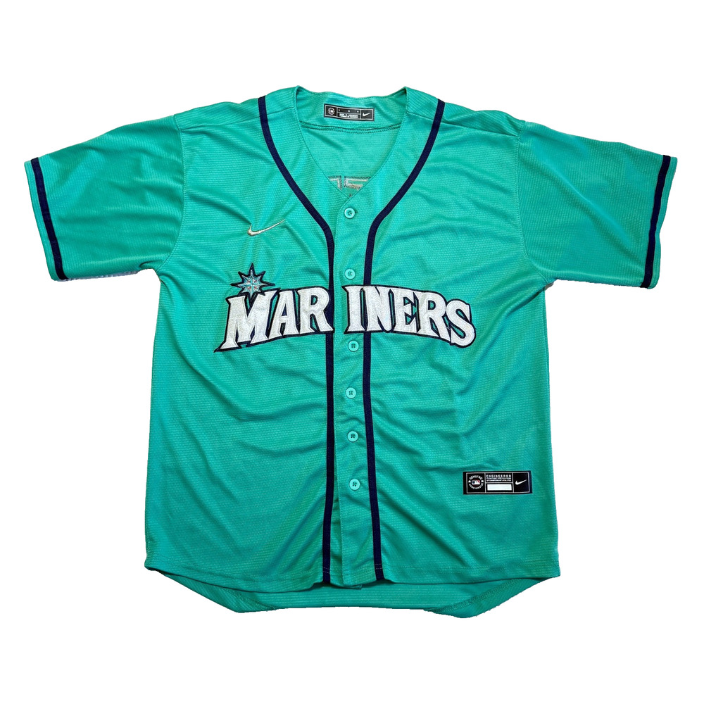 Genuine Nike MLB Seattle Mariners Griffey #24 Teal Button Up Mens Jersey Large
